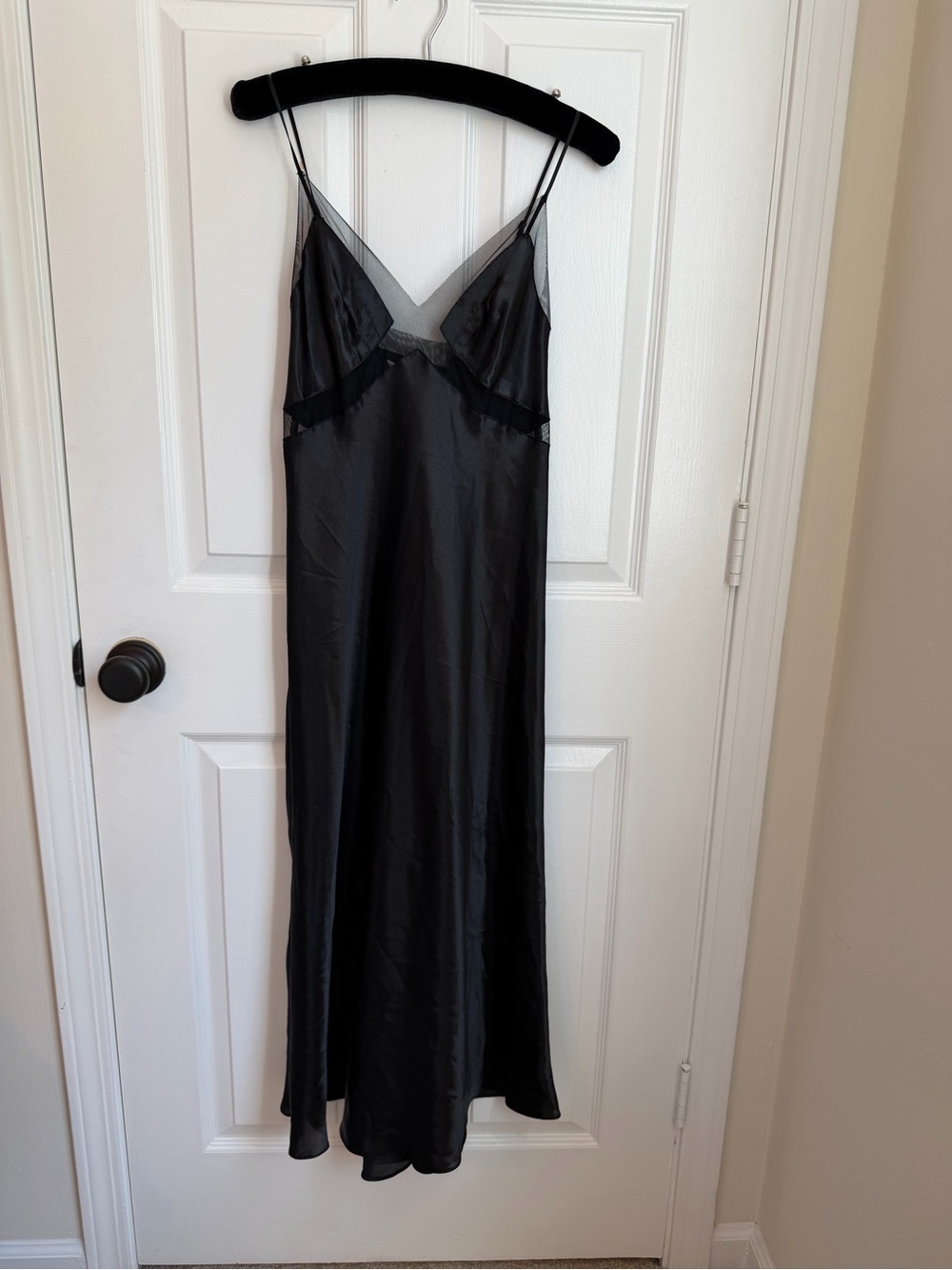 Victoria's Secret Black Long Silky Slip with Mesh Trim